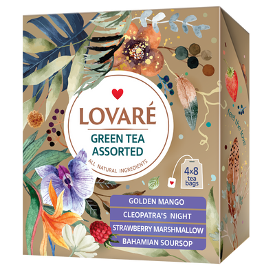 Чай Lovare Асорті Зелений пакетований 4 види по 8 шт. 1799 фото
