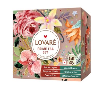 Чай Lovare асорті «PRIME TEA SET» 90 пакетиків в індивідуальних конвертах 4678 фото