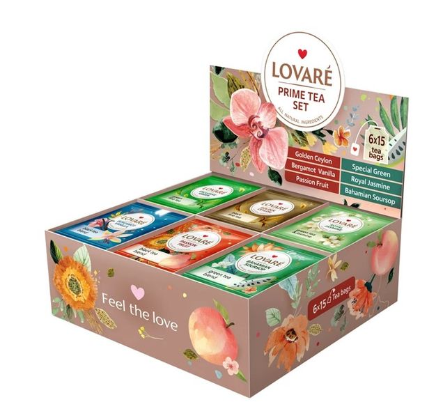 Чай Lovare асорті «PRIME TEA SET» 90 пакетиків в індивідуальних конвертах 4678 фото