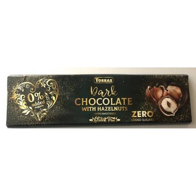 Шоколад Torras Zero черный с фундуком 300 гр без сахара  14/шт 5356 фото