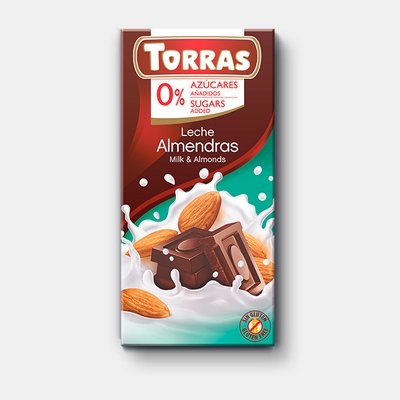 Шоколад Torras молочный с миндалем 75гр 12/шт 3351 фото