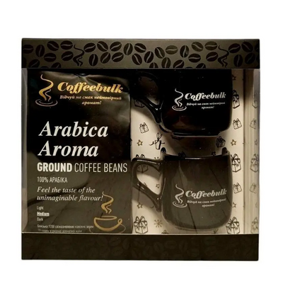 Подарунковий набір кави TM COFFEEBULK Black Gold 225г + 2 чашки 130мл 5685 фото