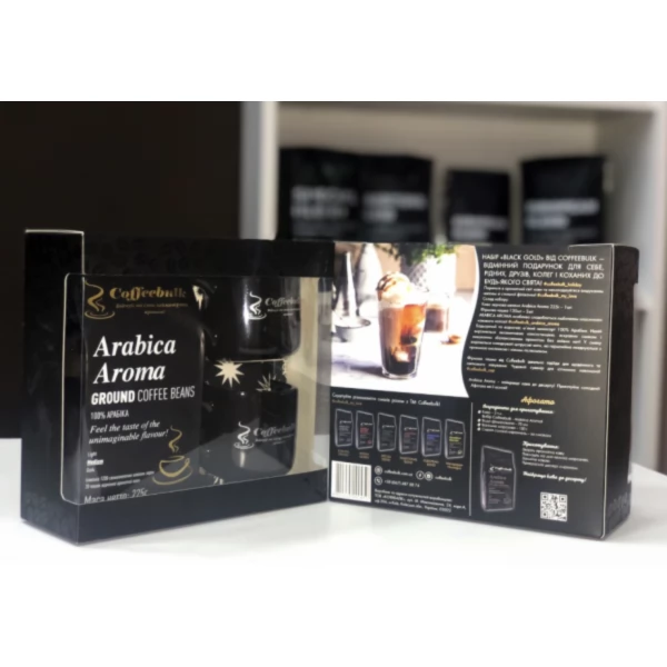 Подарочный набор кофе TM COFFEEBULK Black Gold 225г + 2 чашки 130мл 5685 фото
