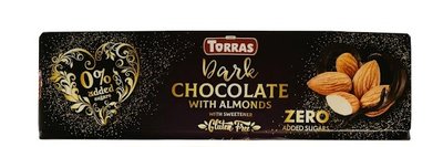 Шоколад Torras Zero черный с миндалем 300гр без сахара 14/шт 5351 фото